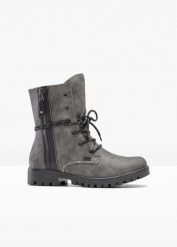 Kozaki zimowe Rieker. Szare kozaki bonprix, na zimę, bez wzorów, bez obcasa, bez zapięcia. Za 359.99 zł.