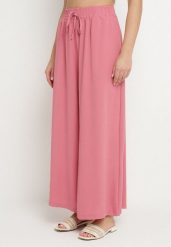 Różowe Szerokie Spodnie Typu Palazzo z Wiązaniem Ulialitia. Czerwone jeansy Born2be, l, bez wzorów, z jeansu, eleganckie, z podwyższonym stanem. Za 69.99 zł.