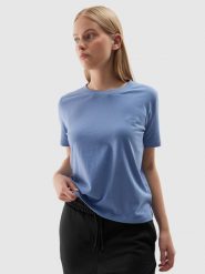 4F T-shirt regular gładki damski - niebieski XXL. Niebieskie t-shirty 4f, xs, bez wzorów, z bawełny, klasyczne, bez kołnierzyka, bez ramiączek. W wyprzedaży za 29.99 zł.