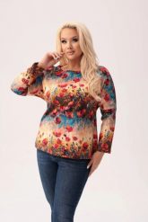 Dresowa bluzka Flora w kwiatowy print PLUS SIZE XXL. Czerwone bluzki Moda Size Plus Iwanek, l, bez wzorów, z bawełny, eleganckie, bez kołnierzyka, plus size, bez ramiączek. W wyprzedaży za 129.90 zł.