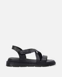 SANDAŁY DAMSKIE W KOLORZE CZARNYM 241774 BLACK. Czarne sandały Venezia, bez wzorów, ze skóry, bez obcasa, bez zapięcia. Za 229.00 zł.