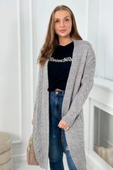 Sweter Kardigan splot warkocz szary. Szare swetry KESI, l, bez wzorów, z wełny, plus size, bez ramiączek. Za 178.78 zł.