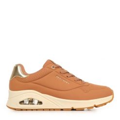 Buty sportowe damskie Skechers Uno Golden Air. Brązowe buty treningowe Skechers, bez wzorów, z materiału, bez zapięcia. Za 325.50 zł.