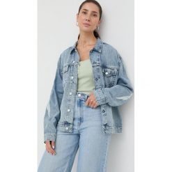 Guess kurtka jeansowa damska przejściowa oversize. Niebieskie kurtki Guess, l, z aplikacjami, z jeansu, bez kaptura. Za 789.99 zł.