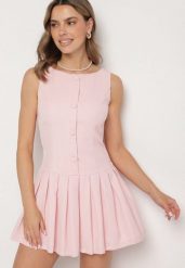 Różowa Sukienka z Plisowanym Dołem Tunelia. Czerwone sukienki Born2be, na co dzień, m, bez wzorów, eleganckie, bez kołnierzyka, bez ramiączek, mini, plisowane. W wyprzedaży za 93.49 zł.