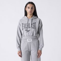 ICONIC BLUZA Z KAPTUREM KROTKA SIWY MELANZ BAWELNA, POLIESTER. Szare bluzy Everlast, l, bez wzorów, z bawełny, klasyczne, bez ramiączek, z kapturem. Za 234.85 zł.