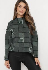 Zielony Golf w Geometryczny Wzór Serenique. Zielone swetry Born2be, xl, z aplikacjami, z dzianiny, bez ramiączek. W wyprzedaży za 93.49 zł.
