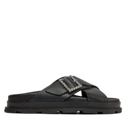 Klapki Pollini. Czarne klapki Pollini, bez wzorów, bez obcasa, bez zapięcia. Za 1,569.00 zł.