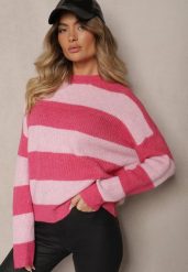 Różowy Sweter ze Ściągaczami Ozdobiony Pasami z Wełną Tiarosea. Czerwone swetry Renee, bez wzorów, z jeansu, casualowe, bez ramiączek. W wyprzedaży za 111.99 zł.