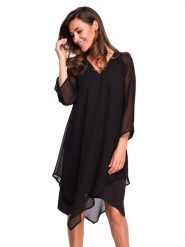 Stylove Sukienka w kolorze czarnym rozmiar: XXL. Czarne sukienki Stylove, xxl, bez wzorów, z asymetrycznym kołnierzem, bez ramiączek, midi, asymetryczne. Za 214.45 zł.