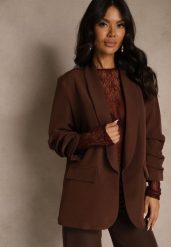 Jasnobrązowa Pudełkowa Marynarka Bez Zapięć z Wiskozą z Marszczonymi Rękawami Fenidia. Marynarki i żakiety Renee, l, bez wzorów, z wiskozy, bez ramiączek. Za 109.99 zł.