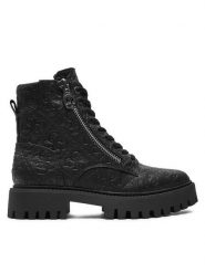 Guess Botki Fiona FLTFIO FAL10 Czarny. Czarne botki Guess, z aplikacjami, ze skóry, bez obcasa, na płaskiej podeszwie, bez zapięcia. Za 379.99 zł.