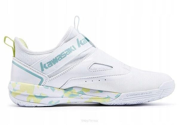 Buty do badmintona Kawasaki K1B11-B3412. Białe buty treningowe Kawasaki, bez wzorów, z gumy, bez zapięcia, tenisowe. Za 599.00 zł.