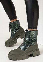 Zielone Śniegowce na Grubej Podeszwie Bishi. Zielone śniegowce Born2be, bez wzorów, z jeansu, bez zapięcia. Za 59.99 zł.