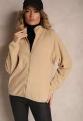 Beżowa Bluza z Zapięciem na Suwak Kieszeniami i Stójką Esandria. Brązowe bluzy Renee, l, bez wzorów, z jeansu, klasyczne, bez ramiączek, bez kaptura. Za 44.99 zł.