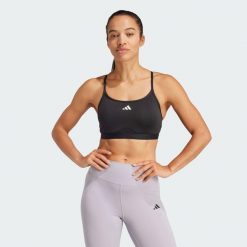 Biustonosz Aeroreact Training 3-Stripes. Czarne biustonosze sportowe adidas, bez wzorów, z materiału, na fitness i siłownię. W wyprzedaży za 104.30 zł.