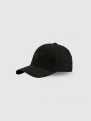 4F Czapka z daszkiem strapback damska - czarna S/M (58cm). Czarne czapki z daszkiem 4f, na lato, bez wzorów, z bawełny, sportowe. Za 59.99 zł.