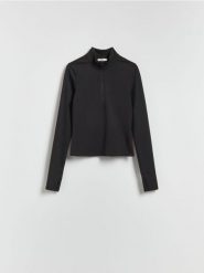 Bluza ze stójką - czarny. Czarne bluzy Reserved, l, bez wzorów, z dzianiny, bez kaptura. Za 99.99 zł.