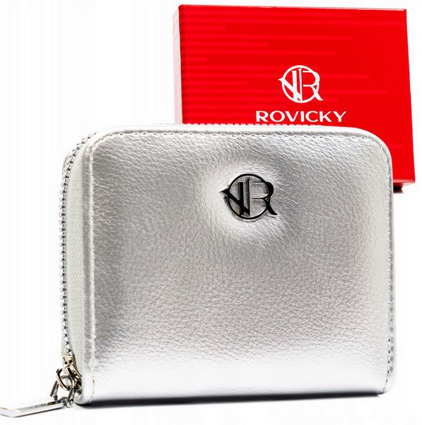 Portfel srebrny Rovicky R-PRK-02-HRH. Szare portfele ROVICKY, bez wzorów, ze skóry ekologicznej. Za 43.99 zł.