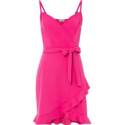 Sukienka z falbanami. Czerwone sukienki bonprix, bez wzorów, eleganckie, bez kołnierzyka, bez ramiączek. Za 124.99 zł.