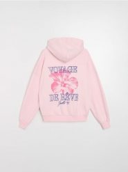 Bluza z kapturem z nadrukiem na plecach - różowy. Czerwone bluzy z kapturem Sinsay, l, bez wzorów, z kapturem, do biegania. Za 59.99 zł.