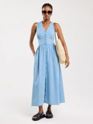 BIG STAR Sukienka w kolorze błękitnym rozmiar: XS. Niebieskie sukienki BIG STAR, xs, bez wzorów, z bawełny, retro, bez kołnierzyka, bez ramiączek, maxi. Za 109.99 zł.