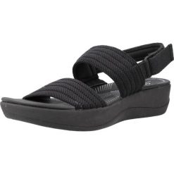Sandały CLARKS ARLA STROLL Czarny. Czarne sandały Clarks, bez wzorów, z tkaniny, bez obcasa, bez zapięcia. Za 130.99 zł.