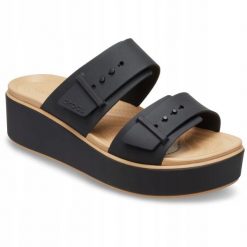 Sandały Dla Dorosłych Crocs Brooklyn Buckle Matte Wrap LW. Czarne sandały Crocs, bez wzorów, z materiału, eleganckie, bez obcasa, na platformie, bez zapięcia. Za 229.99 zł.