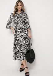 Czarno-Biała Rozkloszowana Sukienka Maxi z Falbanką i Botanicznym Wzorem Maticia. Czarne sukienki Born2be, m, bez wzorów, bez kołnierzyka, bez ramiączek, maxi, rozkloszowane. Za 119.99 zł.