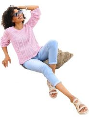 Heine Sweter w kolorze jasnoróżowym rozmiar: 46. Różowe swetry Heine, bez wzorów, z bawełny, klasyczne, bez ramiączek. Za 64.95 zł.