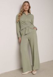Zielony Wiskozowy Komplet Asymetryczna Koszula i Spodnie z Kieszeniami Moneia. Zielone koszule Born2be, l, bez wzorów, z wiskozy, eleganckie, z asymetrycznym kołnierzem, bez ramiączek. Za 159.99 zł.