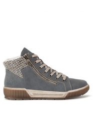 Rieker Botki N0709-14 Niebieski. Niebieskie botki Rieker, bez wzorów, bez obcasa, na płaskiej podeszwie, bez zapięcia. Za 287.00 zł.