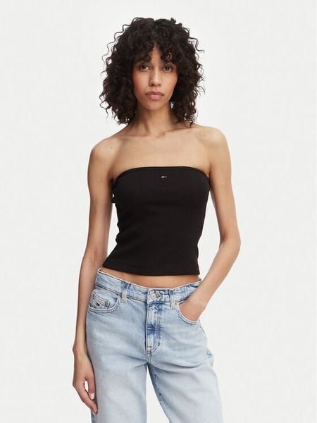 Tommy Jeans Top DW0DW22263 Czarny Slim Fit. Czarne topy Tommy Jeans, m, bez wzorów, z bawełny, bez kołnierzyka, bez ramiączek. Za 104.99 zł.