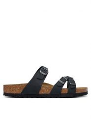 Birkenstock Klapki Franca 1021203 Czarny. Czarne klapki Birkenstock, bez wzorów, ze skóry, bez obcasa, bez zapięcia. Za 466.99 zł.