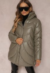 Ciemnozielona Kurtka Pikowana z Kapturem Greentry. Zielone kurtki Renee, xl, bez wzorów, eleganckie, z kapturem. W wyprzedaży za 185.49 zł.