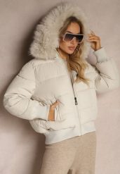 Jasnobeżowa Kurtka z Pikowaniem i Szerokimi Ściągaczami Zdobiona Futrem przy Kapturze Inilora. Brązowe kurtki Renee, l, z aplikacjami, z jeansu, eleganckie, bez kaptura. W wyprzedaży za 139.99 zł.