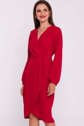 Elegancka sukienka z dekoltem V i zakładkami czerwona. Czerwone sukienki Stylove, s, bez wzorów, z elastanu, eleganckie, bez kołnierzyka, bez ramiączek, dopasowane. Za 409.00 zł.
