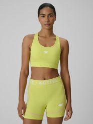 4F Biustonosz treningowy z niskim wsparciem damski - żółty M. Żółte biustonosze sportowe 4f, w ażurowe wzory, z gumy, na fitness i siłownię. Za 119.99 zł.