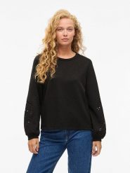Vila Bluza "Sandy" w kolorze czarnym rozmiar: L. Czarne bluzy Vila, l, bez wzorów, z materiału, bez ramiączek, bez kaptura. Za 144.95 zł.