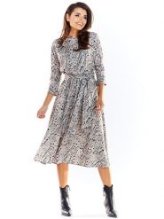 Awama Sukienka w kolorze kremowym rozmiar: S. Brązowe sukienki Awama, s, bez wzorów, z tkaniny, bez kołnierzyka, bez ramiączek, midi. Za 77.99 zł.