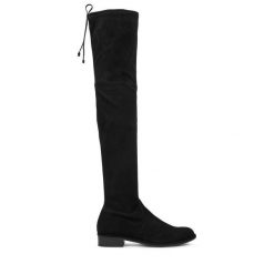 Muszkieterki Stuart Weitzman. Czarne kozaki Stuart Weitzman, bez wzorów, bez obcasa, na płaskiej podeszwie, bez zapięcia. Za 4,379.00 zł.