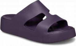 Klapki Dla Dorosłych Crocs Getaway Platform H-strap. Fioletowe klapki Crocs, bez wzorów, z materiału, bez obcasa, bez zapięcia. Za 139.99 zł.