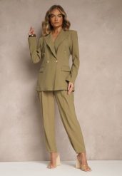 Zielone Eleganckie Modalowe Spodnie Garniturowe High Waist Mavilisse. Zielone jeansy Renee, l, bez wzorów, z jeansu, eleganckie, z podwyższonym stanem. W wyprzedaży za 107.99 zł.
