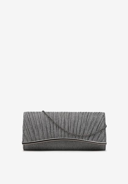 Szara Brokatowa Torebka Kopertówka z Łańcuszkiem Bobbette. Szare torebki klasyczne Renee, bez wzorów, eleganckie, na ramię, małe, bez dodatków. Za 59.99 zł.