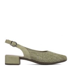 Czółenka Rieker. Zielone czółenka Rieker, bez wzorów, bez obcasa, bez zapięcia. Za 299.99 zł.