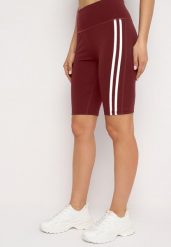 Bordowe Szorty Typu Kolarki z Lampasami Ilorea. Czerwone szorty Born2be, bez wzorów, z materiału, sportowe. Za 49.99 zł.