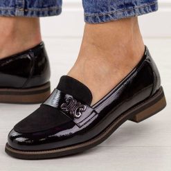 Czarne lekkie mokasyny damskie Potocki 19459. Czarne mokasyny POTOCKI, z aplikacjami, z jeansu. Za 189.00 zł.