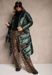 Zielona Pikowana Kurtka z Kapturem o Regulowanej Długości Anstrina. Zielone kurtki Renee, l, bez wzorów, z jeansu, eleganckie, z kapturem. Za 164.99 zł.