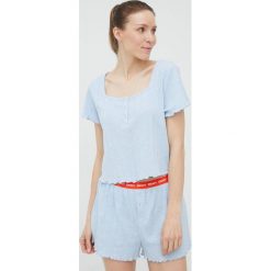 Dkny piżama damska. Niebieskie piżamy DKNY, l, bez wzorów, z dzianiny, bez kołnierzyka, bez ramiączek, krótkie. W wyprzedaży za 284.99 zł.