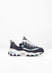 Sneakersy chunky Skechers ze skóry. Niebieskie buty sportowe lifestyle bonprix, z aplikacjami, ze skóry, sportowe, bez zapięcia. Za 359.99 zł.